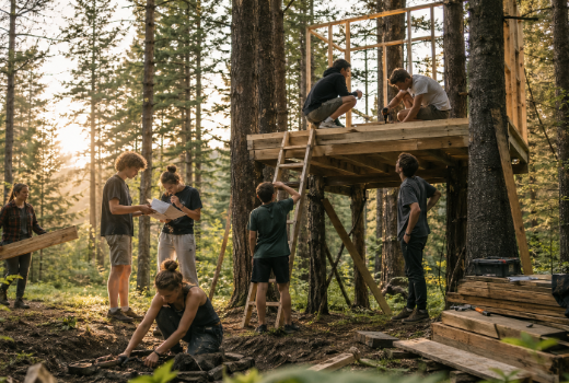 Domek na drzewie - dołóż deskę do miejsca młodych